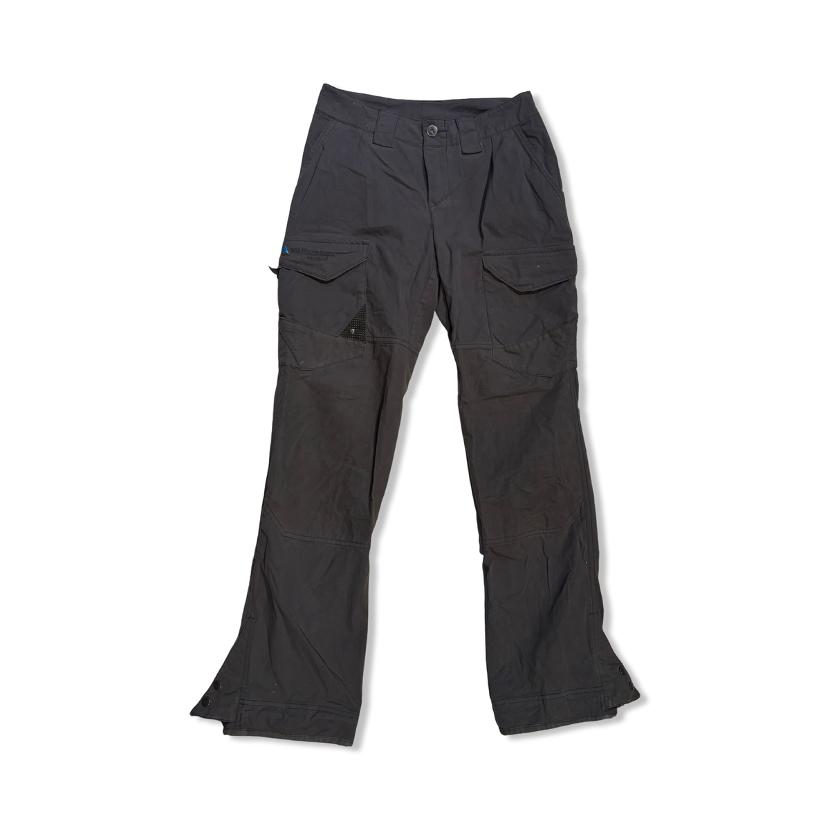 Grey Klättermusen women's hiking pants, front view against a white background.