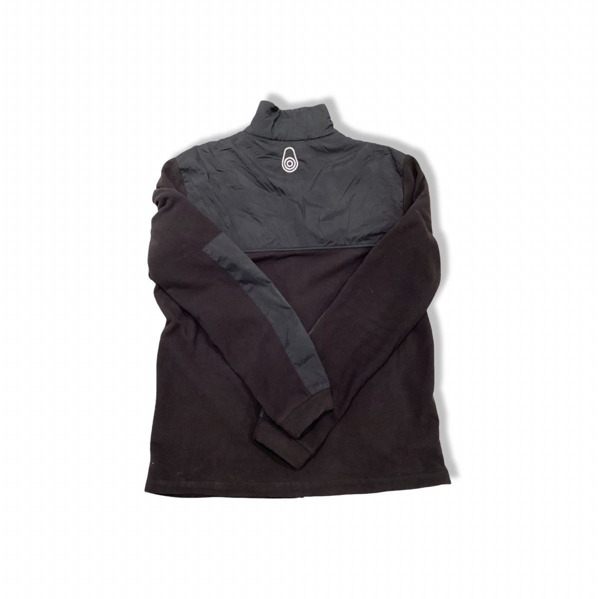 Back view of a black Sail Racing women's fleece cardigan against a white background.
