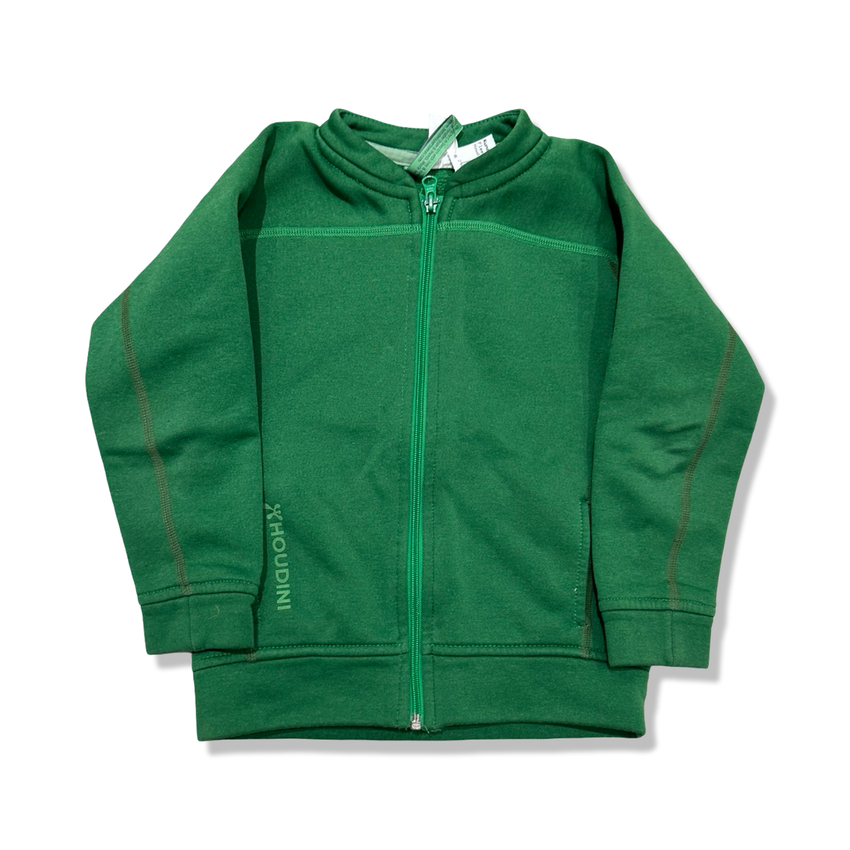 Green Houdini zippered fleece jacket, front view against a white background.