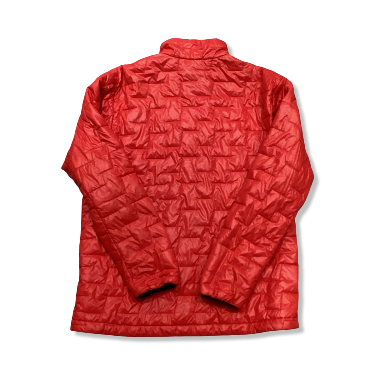 Back view of a red Helly Hansen men's synthetic jacket against a white background.