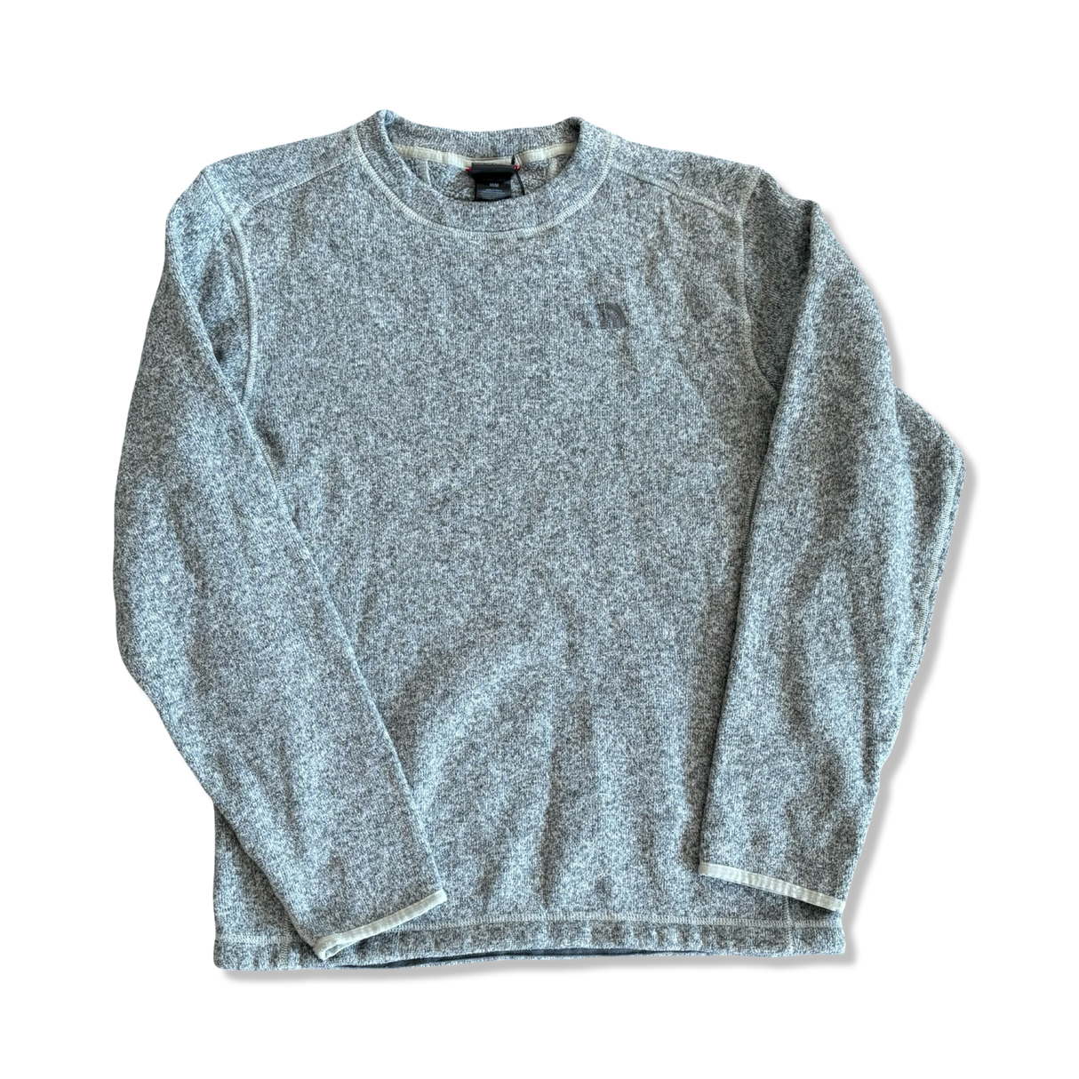 Men's Thule grey melange fleece sweater with a round neck, front view on a white background.