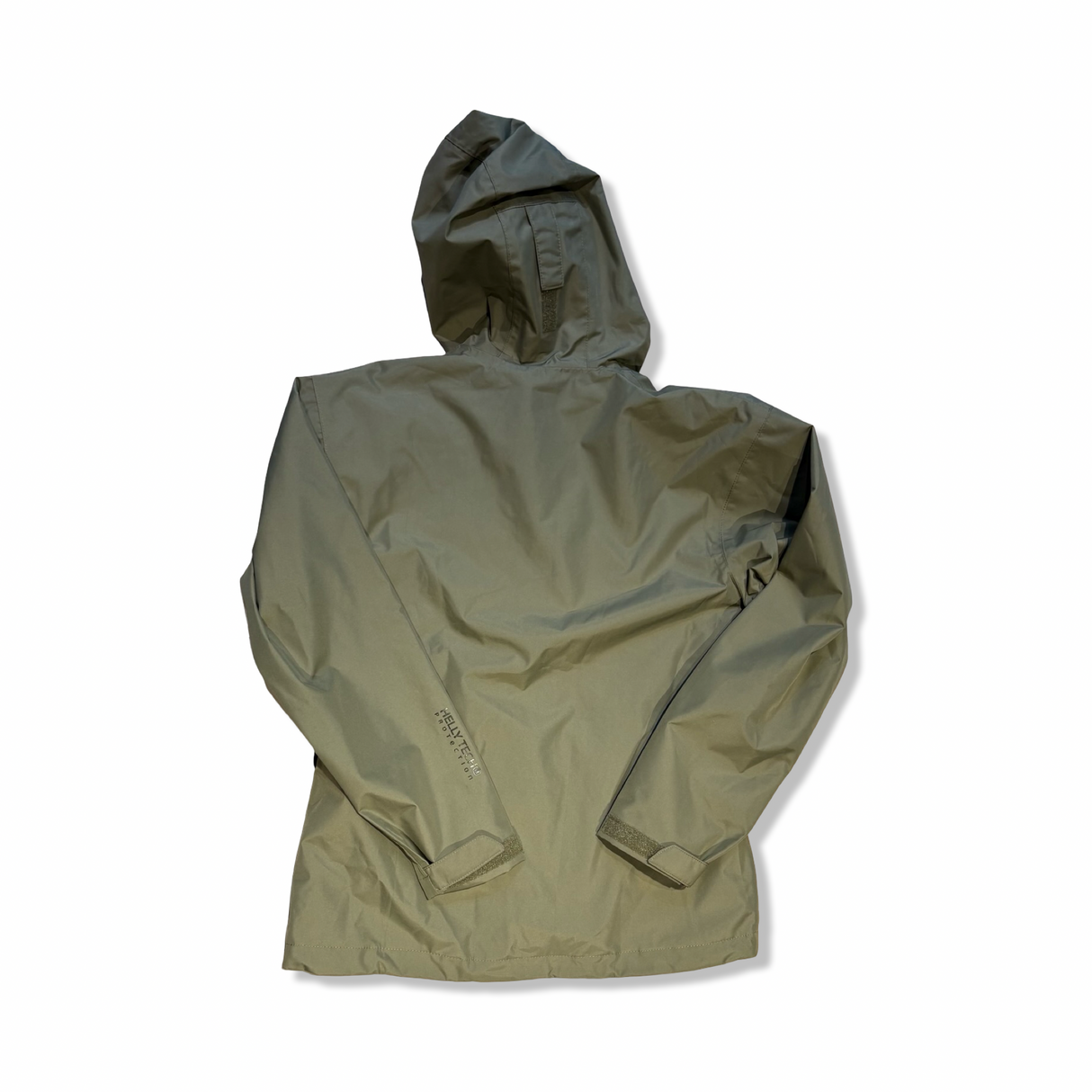 Green Helly Hansen women's hooded shell jacket, back view against a white background.