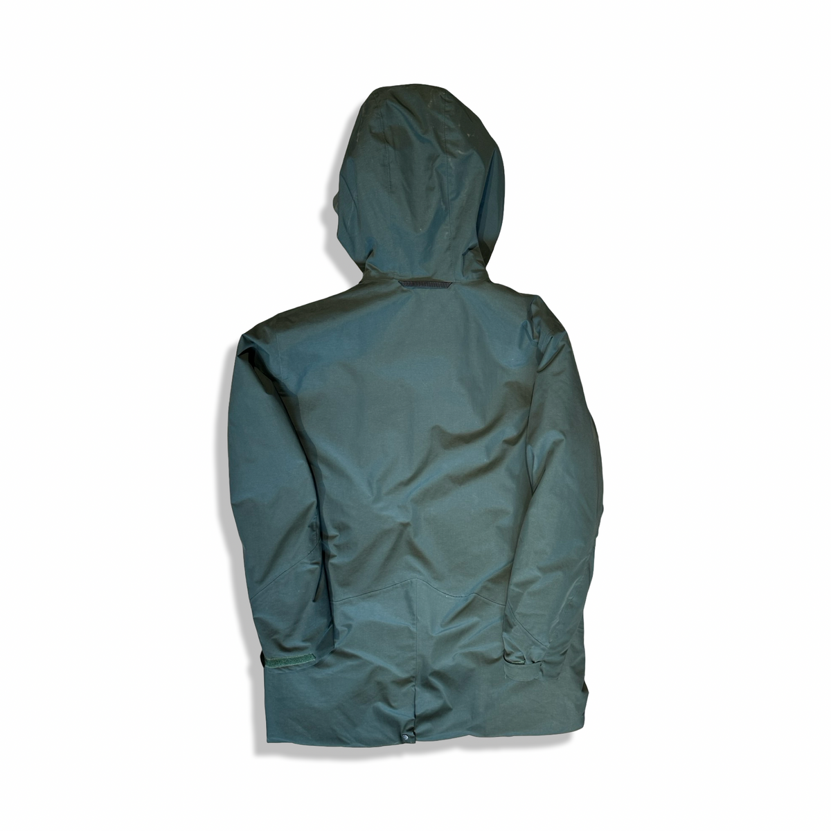 Green Haglöfs women's Torsång Parka, back view against a white background.