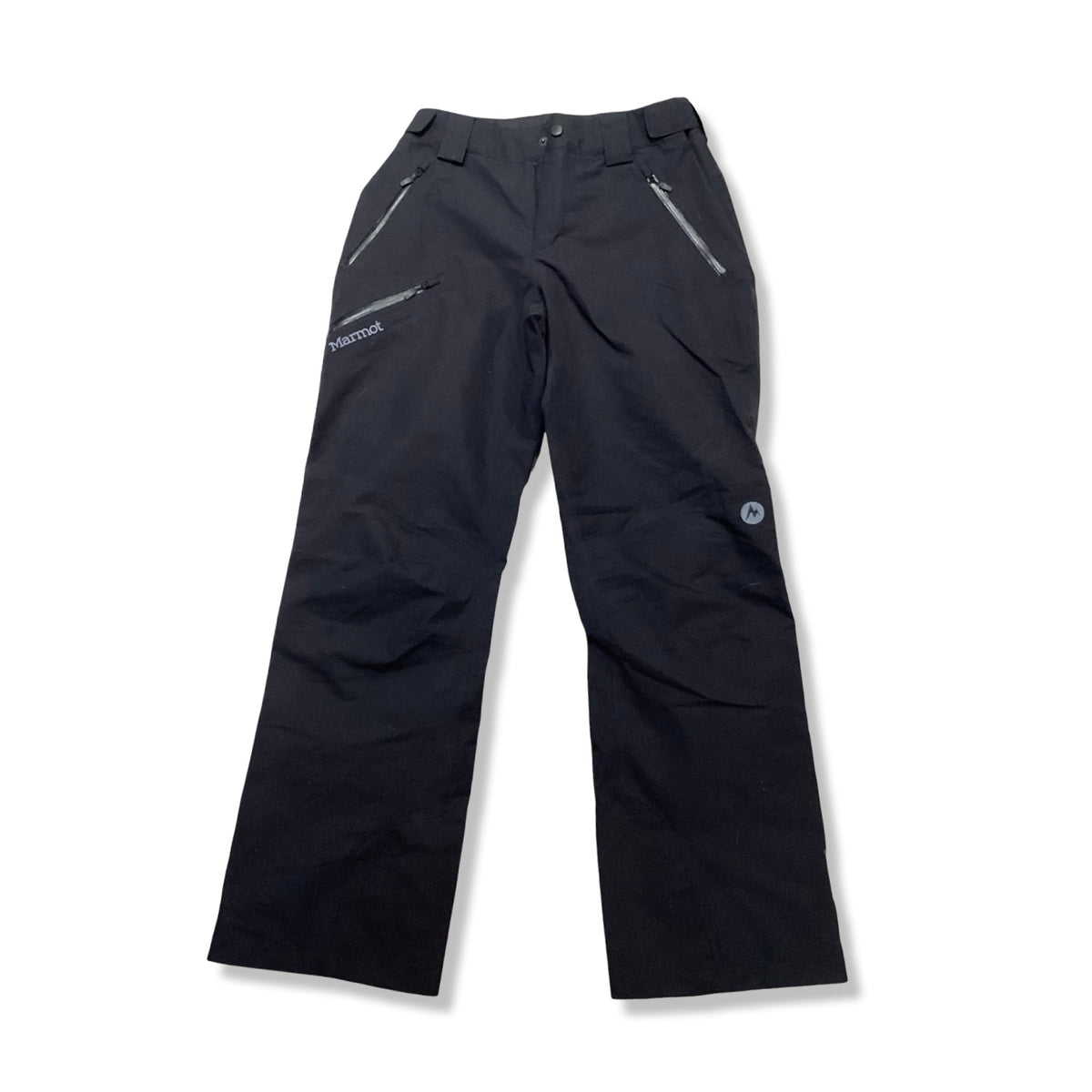 Black Marmot women's shell pants, front view against a white background.
