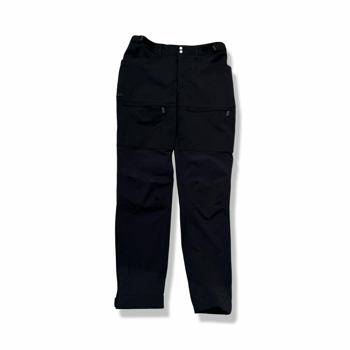 Black Haglöfs women's hiking trousers, front view against a light background.