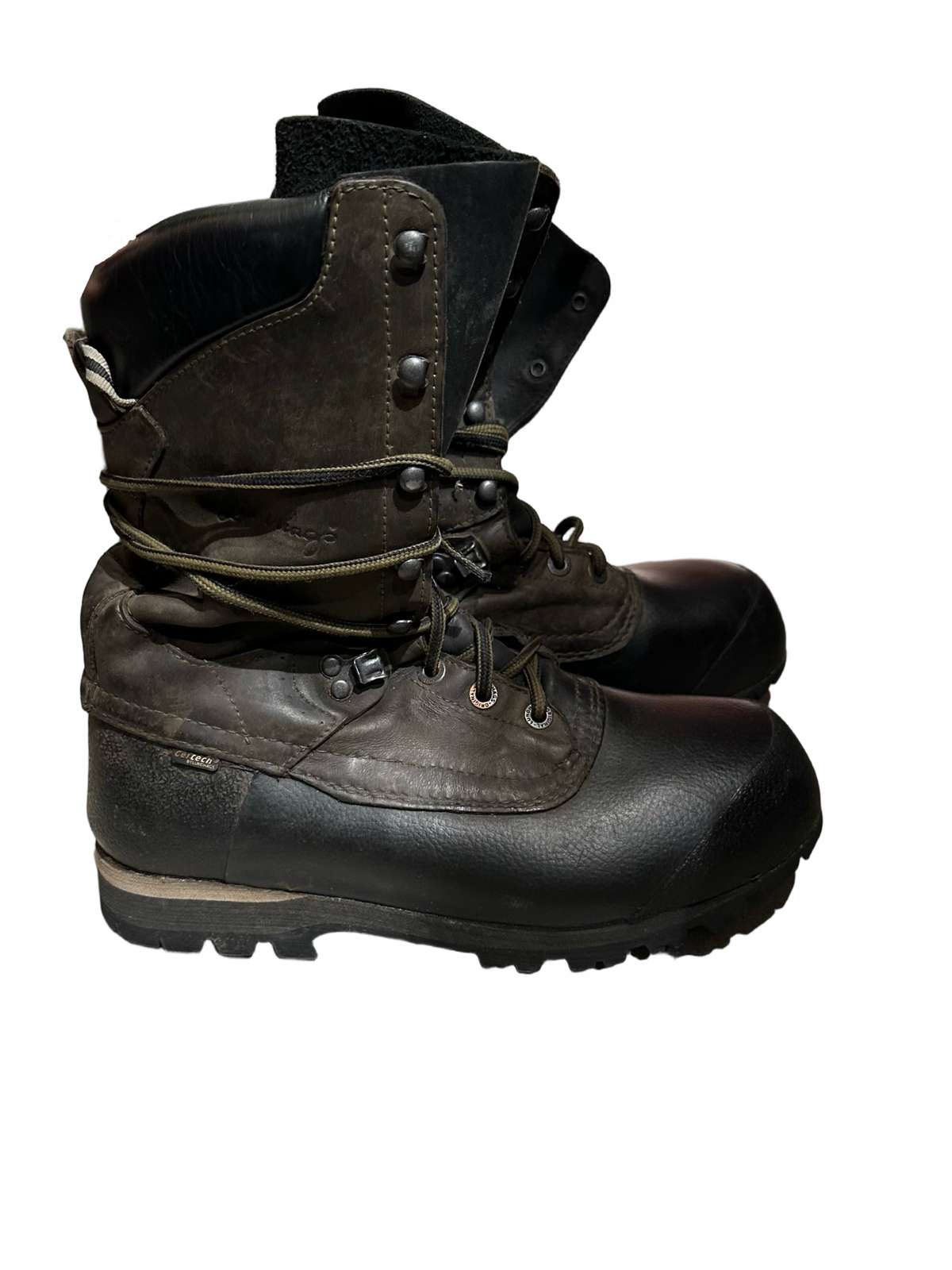 A pair of brown Lundhags Vandra II Mid men's hiking boots, viewed from the side against a white background.