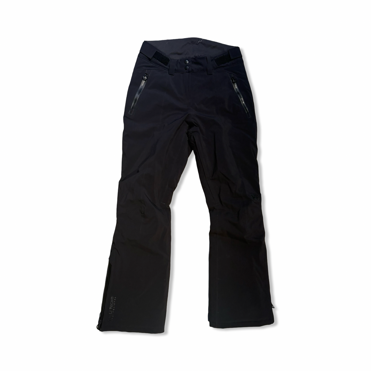 Black Helly Hansen women's ski pants, front view against a white background.