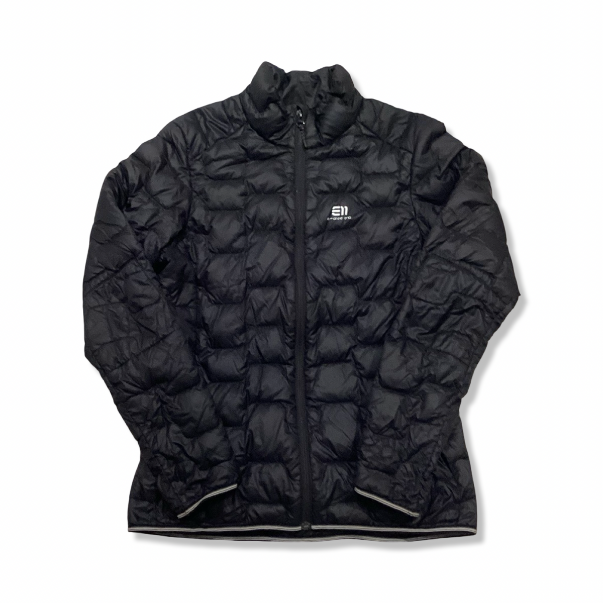 Black Elevenate women's down jacket, front view against a white background.
