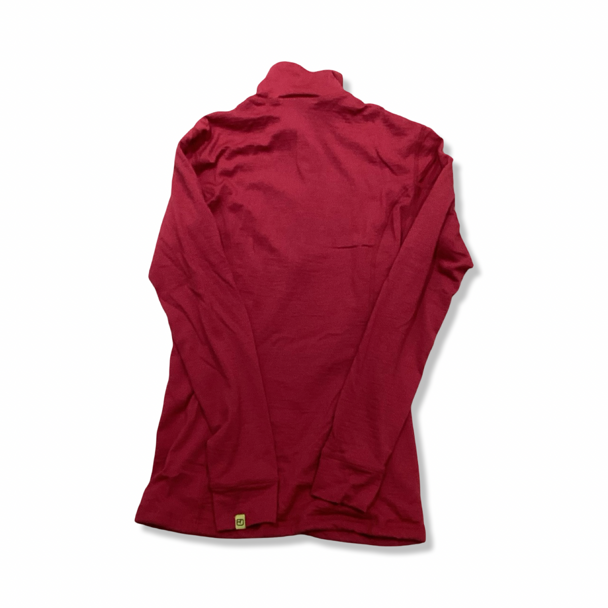Back view of a pink Ortovox women's thermal top in size M against a white background.