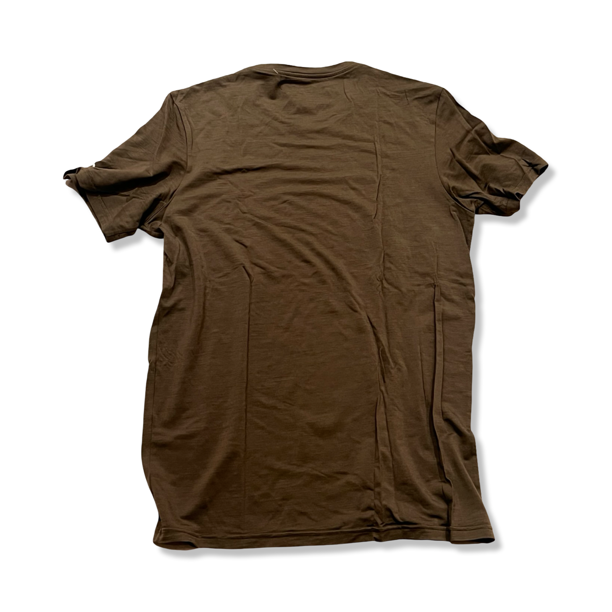 Back view of an olive-colored Ortovox women's base layer top against a white background.