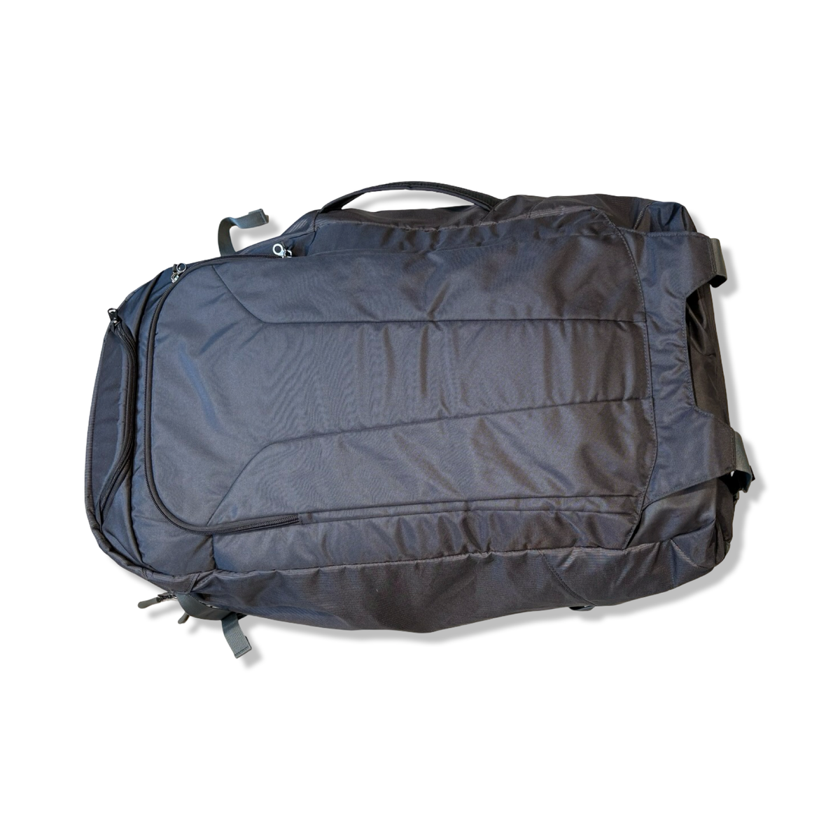 Grey Eagle Creek 70L backpack in durable material, lying horizontally against a white background.