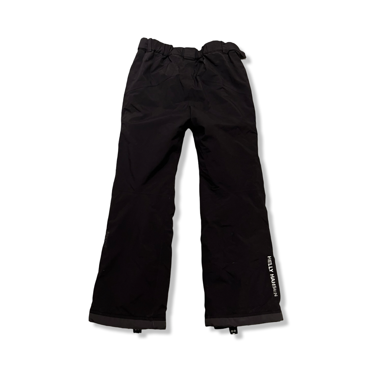 Back view of black Helly Hansen kids' ski pants in size 176 against a white background.