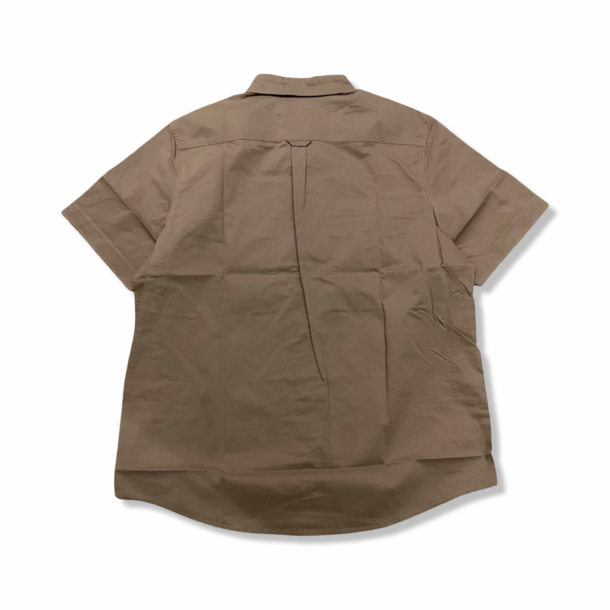 Back view of a beige Fjällräven Övik Air Stretch SS short-sleeved men's shirt against a white background.