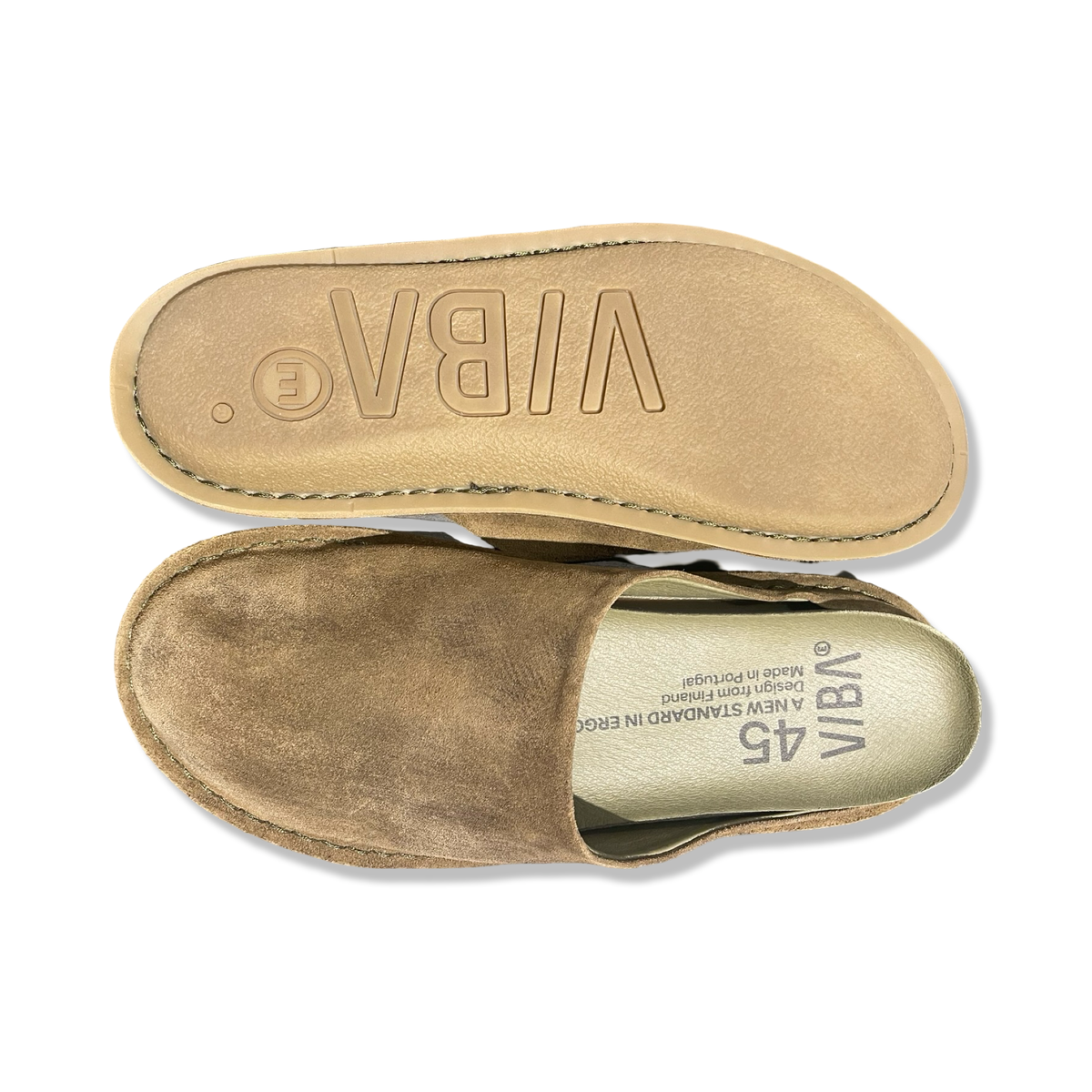Green Viba men's Roma slippers in size 45, shown from above and below against a white background.
