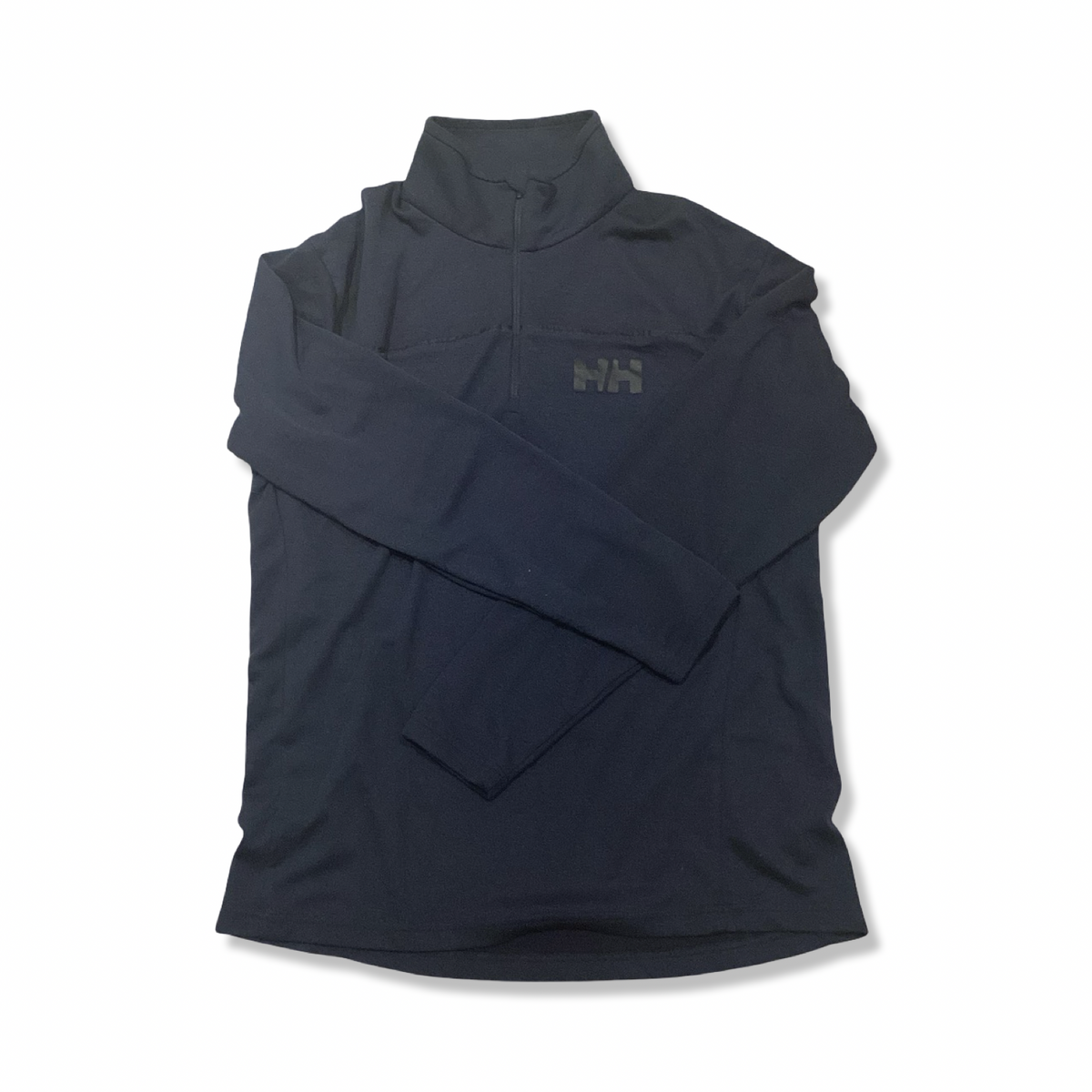 Blue Helly Hansen men's base layer top with a high collar, front view against a white background.