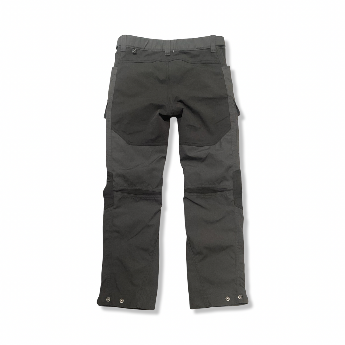 Back view of a pair of grey Lundhags Authentic II kids' hiking trousers in size 146-152 against a white background.