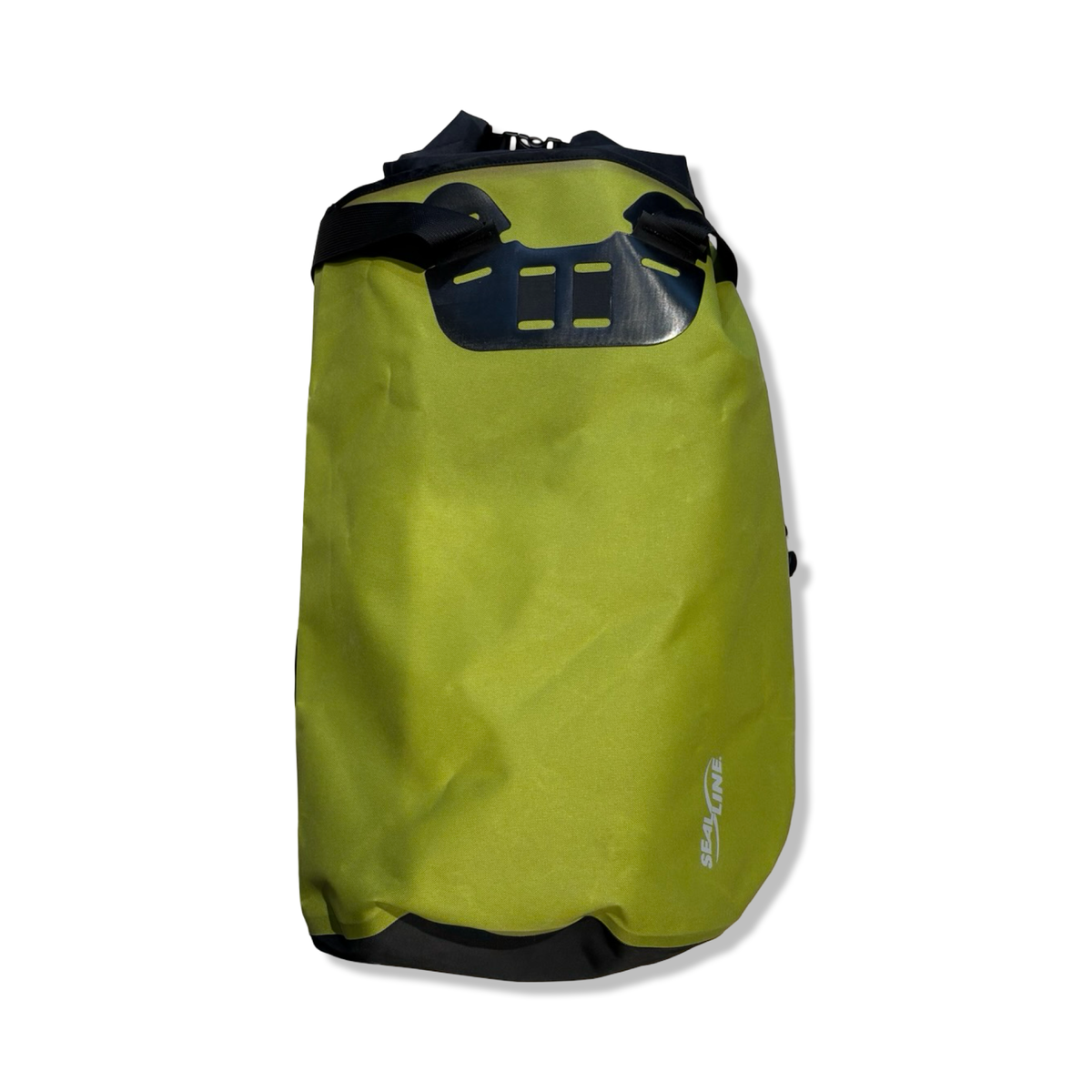 Lime green 60 L Sealline backpack with black details, photographed against a white background.