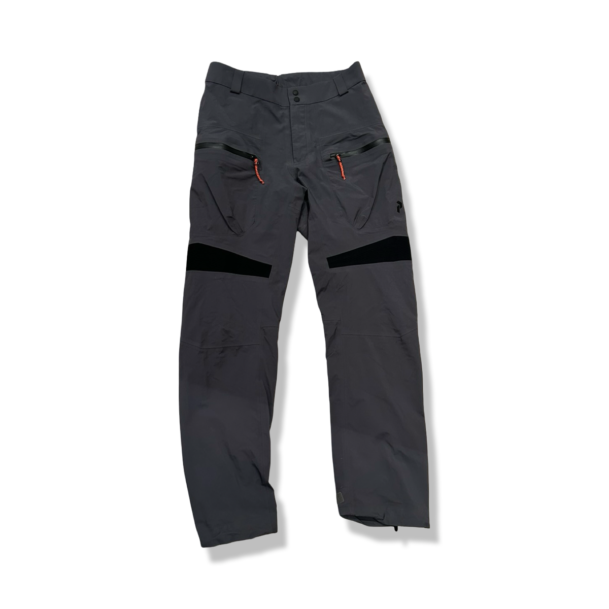 Grey Peak Performance women's shell pants, front view against a white background.