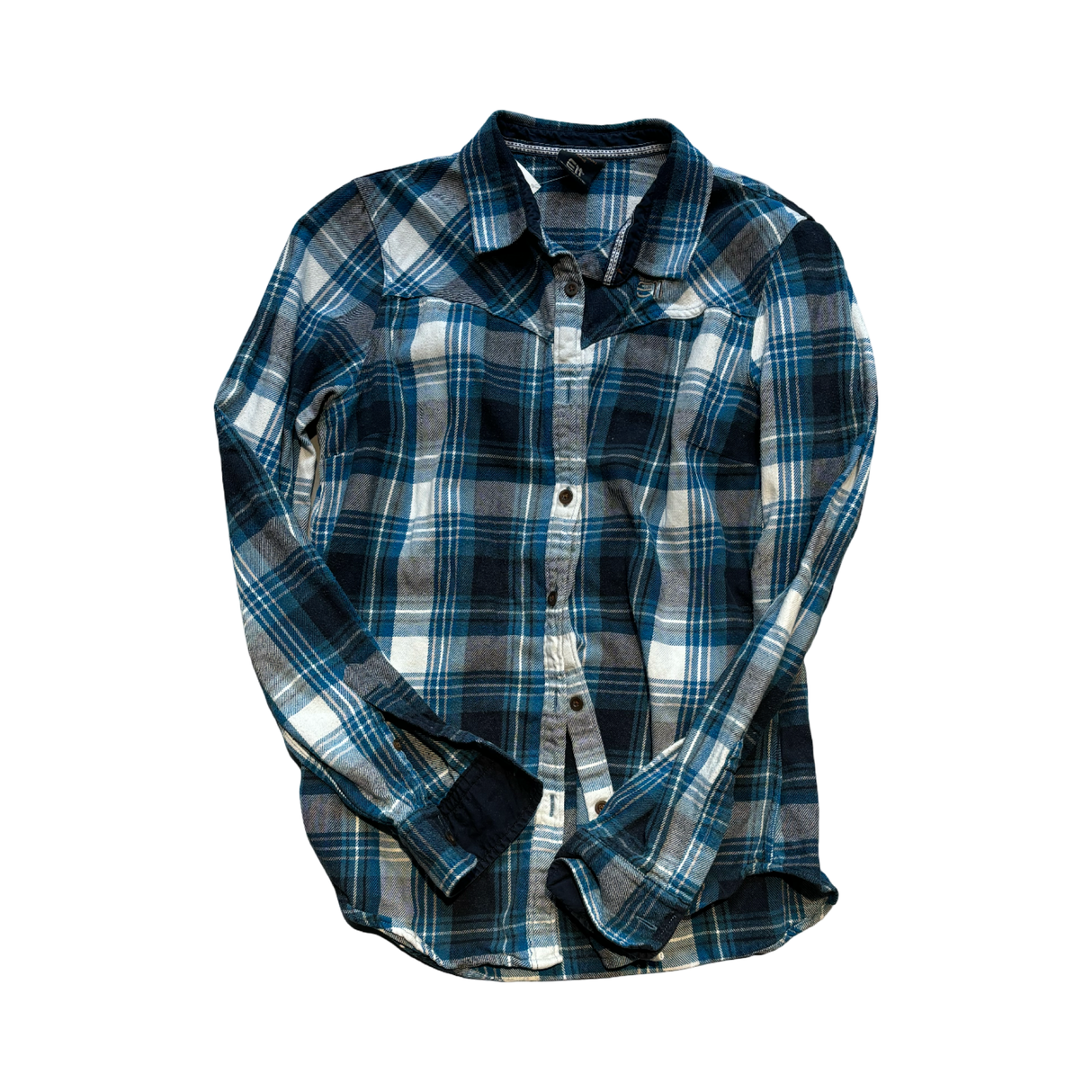 Blue and white checked Elevenate women's shirt with a classic collar, front buttons and long sleeves.