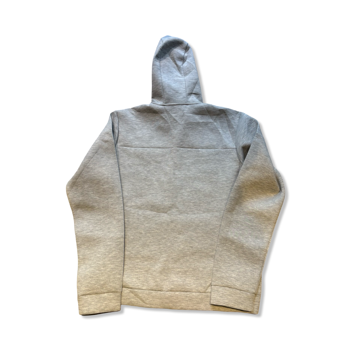 Grå Helly Hansen-hoodie för herr i storlek XL, fotograferad bakifrån mot vit bakgrund.