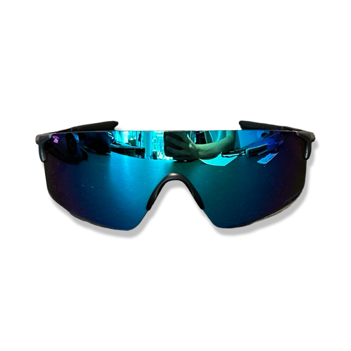 Oakley Evzero Blades solglasögon med blå PRIZM Sapphire-linser för dam, fotograferade framifrån.
