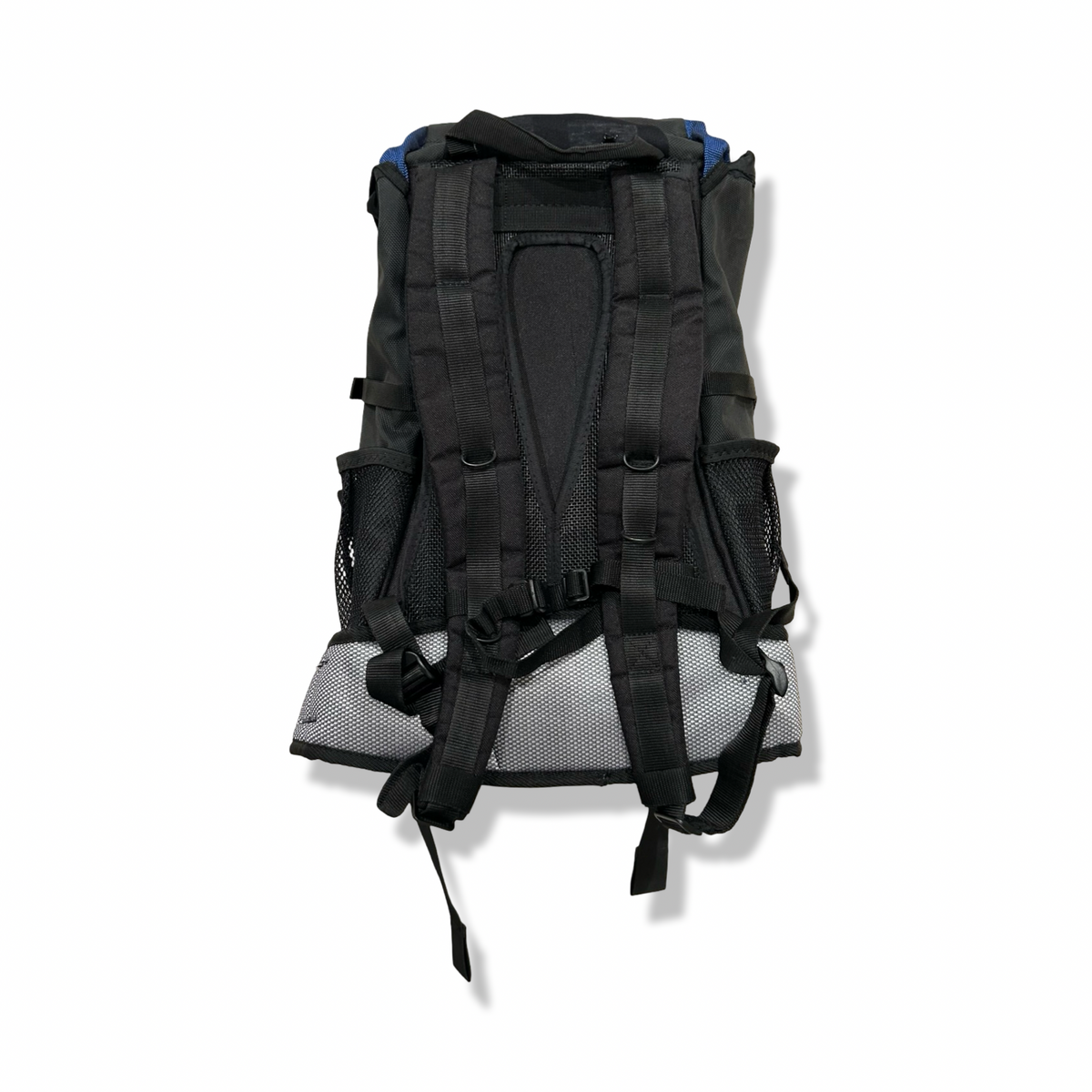 Back view of a blue and black Blackburn HydraPak backpack against a white background.