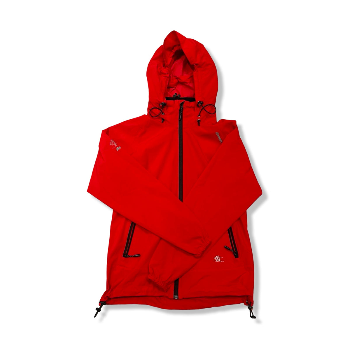 Red Bergans Microlight women's softshell jacket with a hood and zipper, front view against a white background.