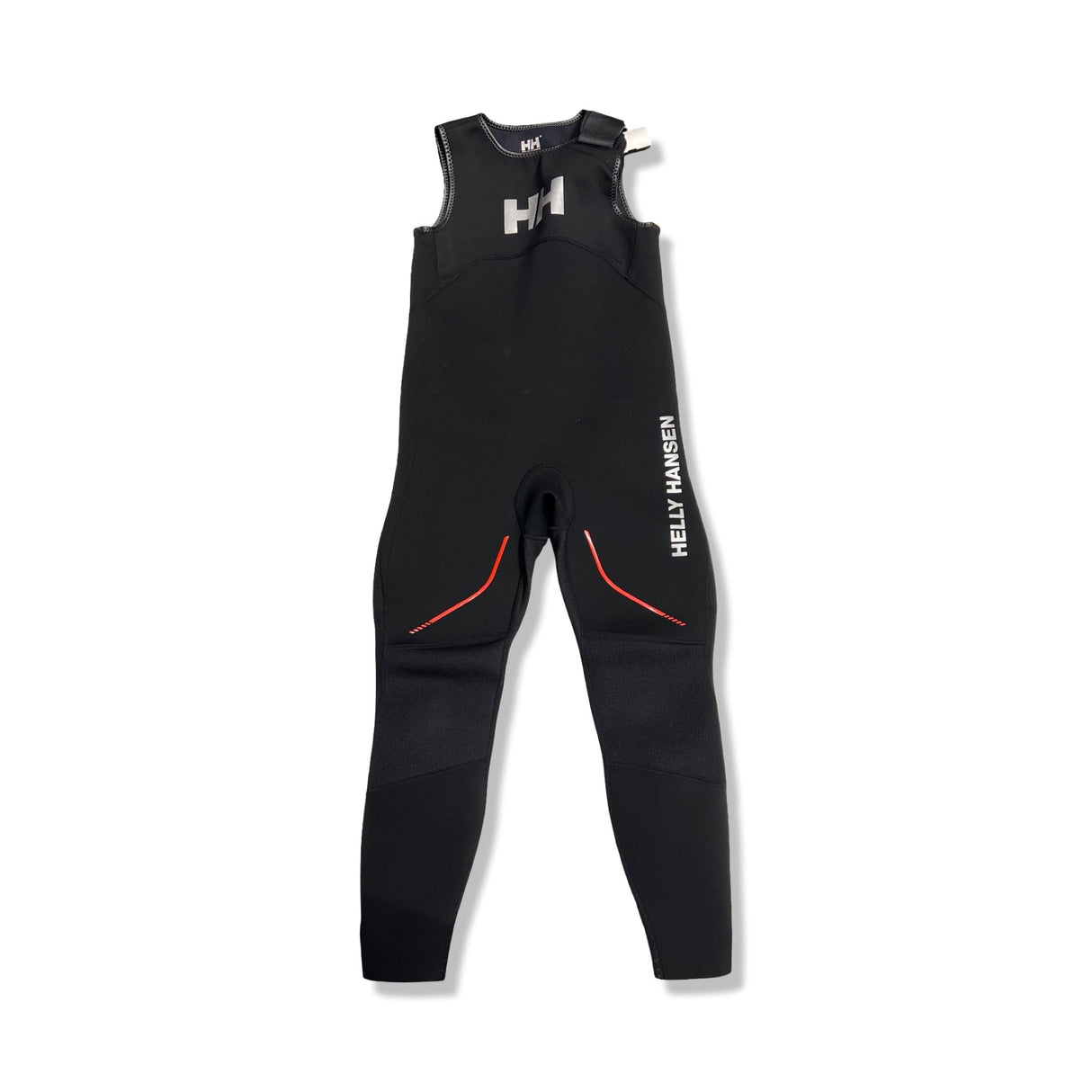 Svart Helly Hansen Blockline Salopette våtdräkt i neopren för barn, fotograferad framifrån mot vit bakgrund.