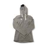 Grå fleecehoodie Bergans 1919 kollenwool lady jumper för dam med huva, fotograferad framifrån mot vit bakgrund.