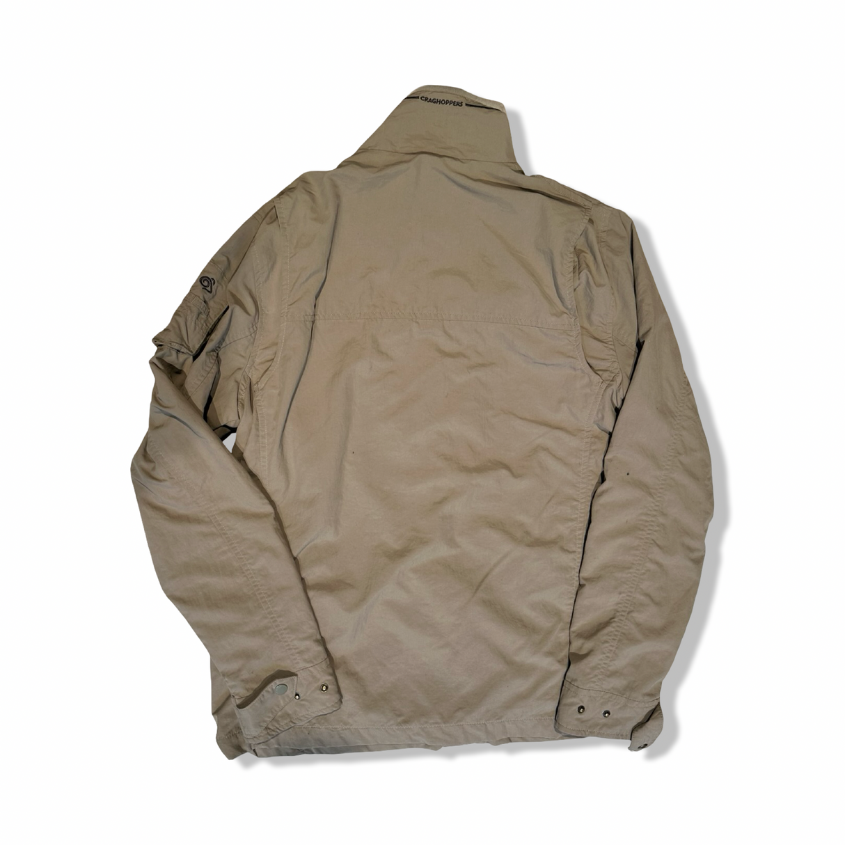 Khaki Craghoppers functional jacket for men, shown from the back against a white background.