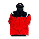 Red and blue J.Lindeberg men's hooded shell jacket, front view against a white background.