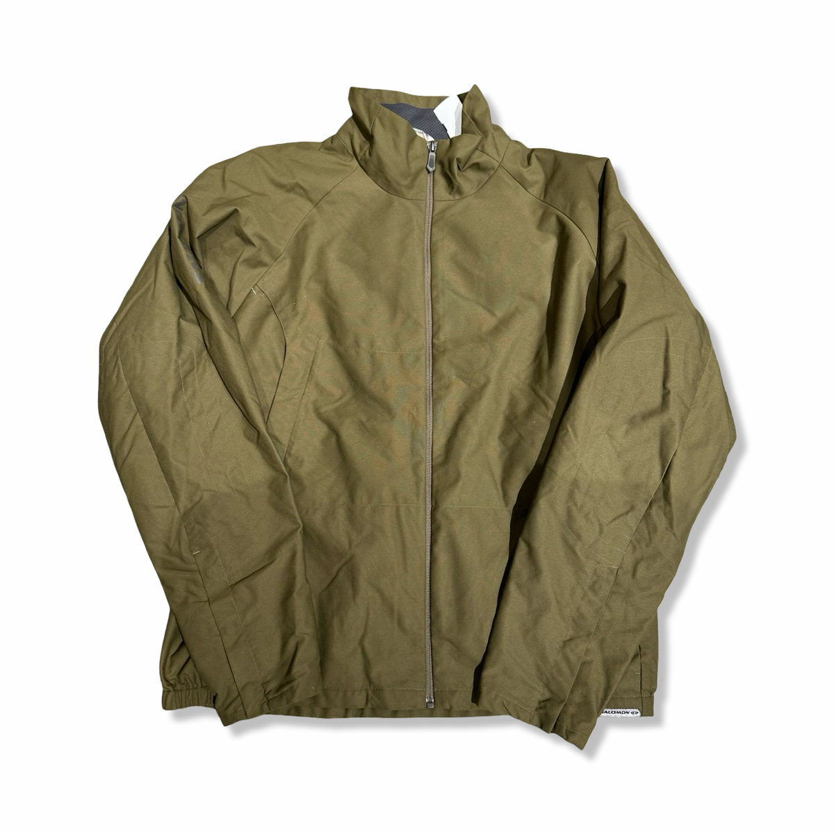 Brown Salomon men's functional jacket, front view against a white background.