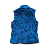 Blue Patagonia women's fleece vest, rear view against a white background.