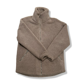Beige fleecetröja från Aim´n för dam med hög krage och dragkedja, fotograferad framifrån mot en vit bakgrund.