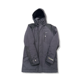 Black Peak Performance men's hooded down jacket, front view against a white background.