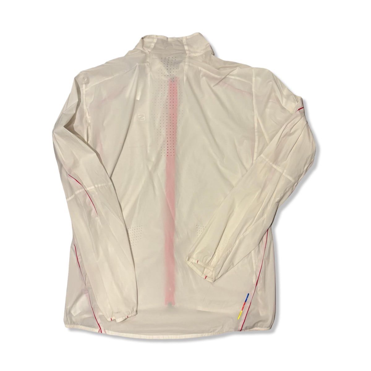 White Salomon men's windstopper jacket, back view against a white background.