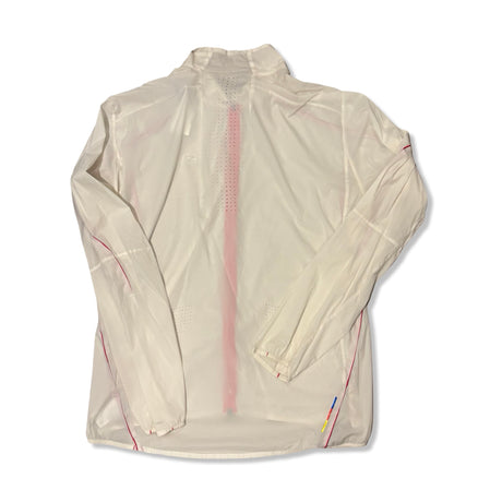 White Salomon men's windstopper jacket, back view against a white background.