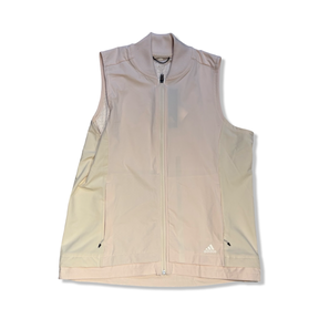 Light pink Adidas women's training vest with a zipper, front view against a white background.