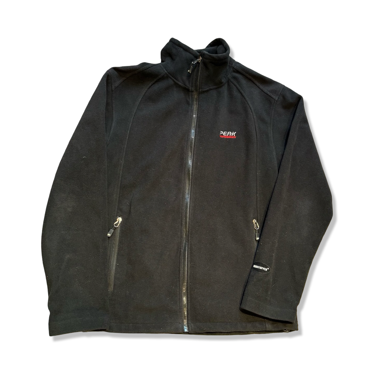 Black Peak Performance men's windstopper fleece jacket with a high collar, full zipper, and side pockets.