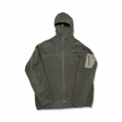 Brown Arc'teryx men's fleece hoodie with full zip, front view against a white background.