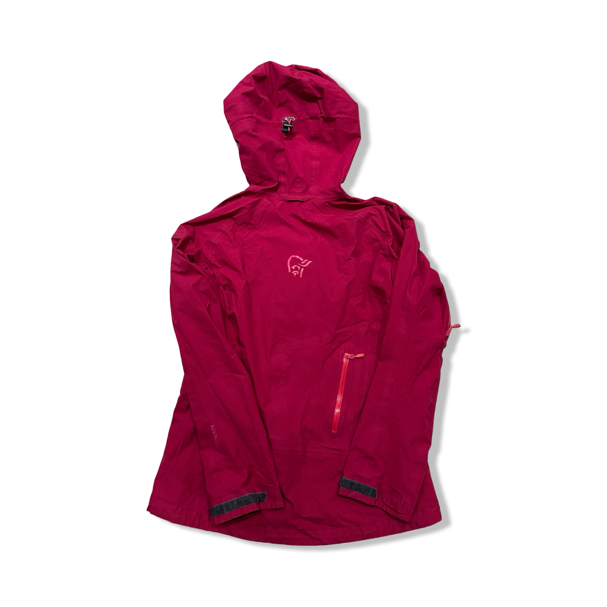 Rosa skaljacka Norröna Bitihorn Active Jacket för dam med huva, fotograferad framifrån mot en vit bakgrund.