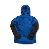 Back view of a blue Sail Racing men's down jacket with black sleeve details, photographed against a white background.