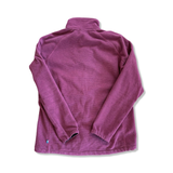 Women's raspberry red Fjällräven Ronja fleece cardigan, back view against a white background.