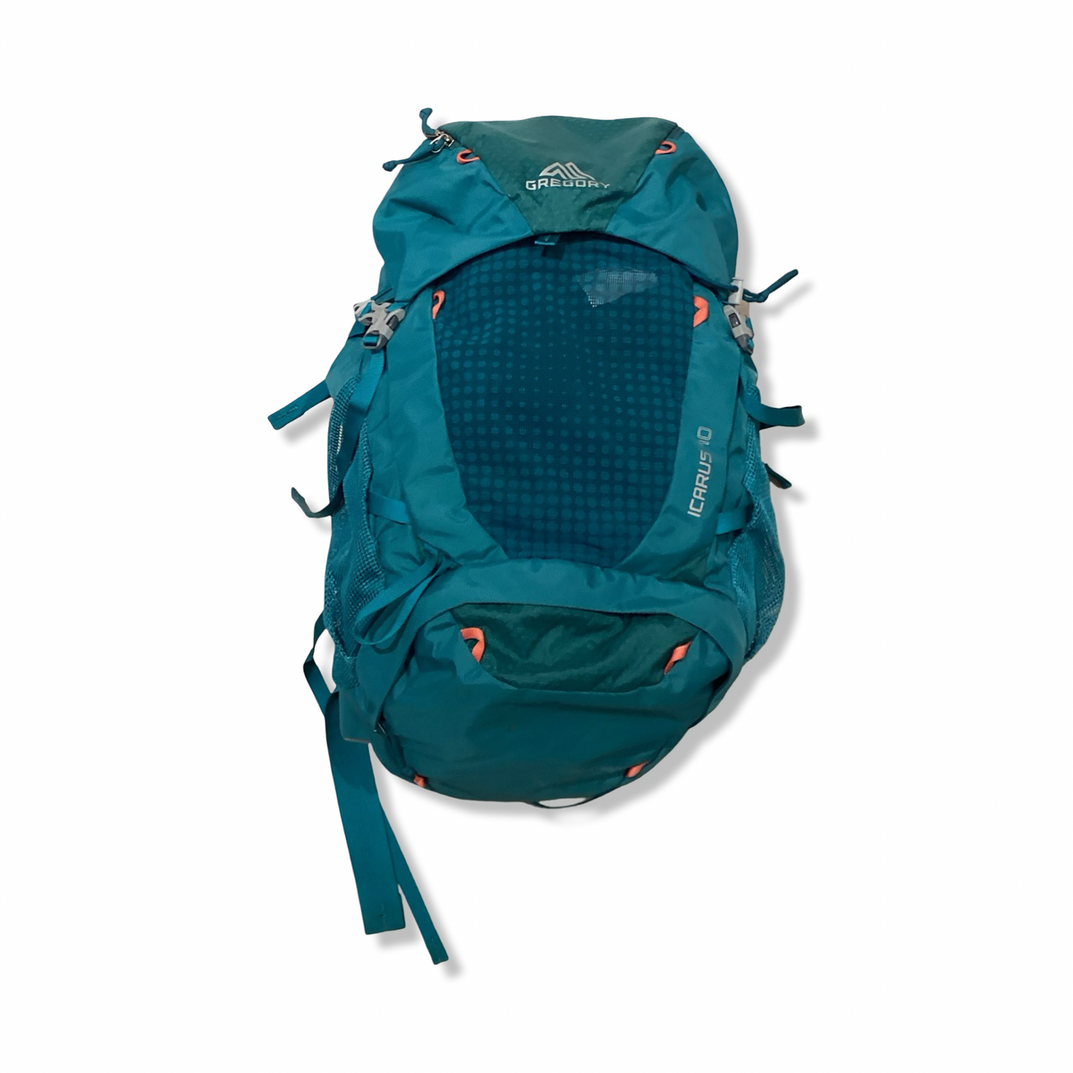 Turkos ryggsäck Gregory Junior Icarus 40 L, fotograferad framifrån mot en vit bakgrund.