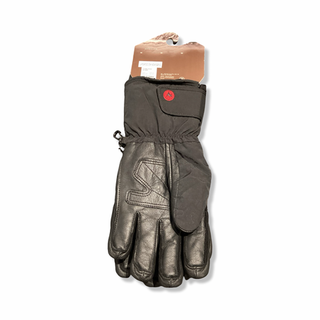 Ett par svarta Marmot 3 Sixty Glove handskar för herr i storlek L med hängmärke, fotograferade framifrån mot en vit bakgrund.