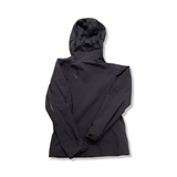 Back view of a black Black Diamond women's hooded shell jacket against a white background.