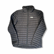 Black Helly Hansen down jacket for men in size S, photographed from the front against a white background.