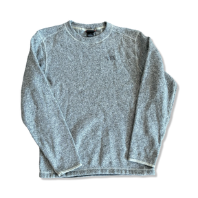 Men's Thule grey melange fleece sweater with a round neck, front view on a white background.