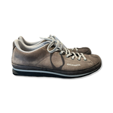 Brown Scarpa suede men's sneakers with light laces, photographed from the side against a white background.