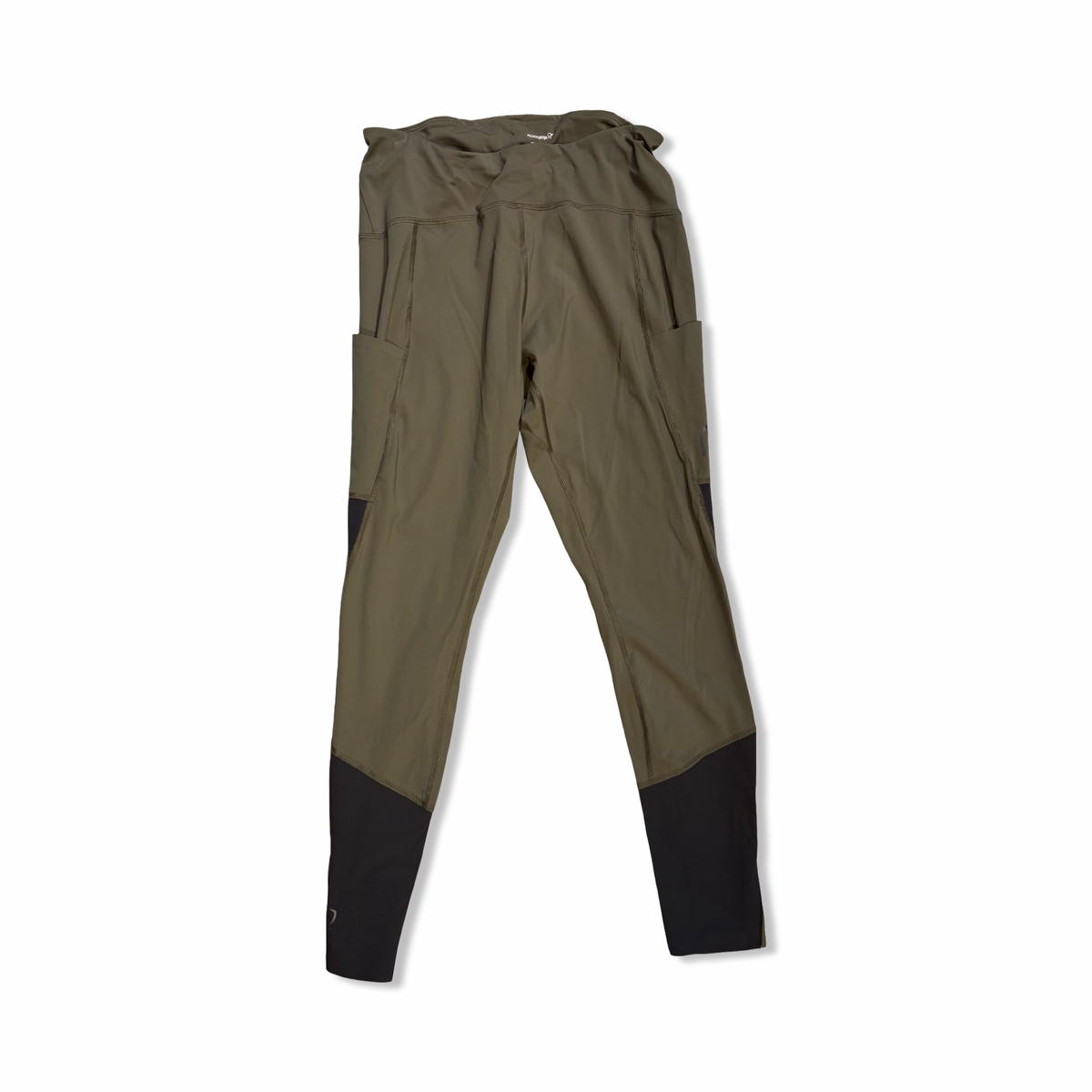 Green Norröna women's training tights with black details, front view against a white background.